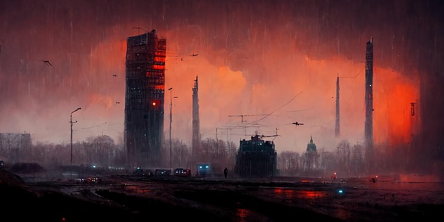 Concept art of a futuristic city street