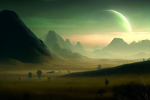 Concept art of an alien landscape
